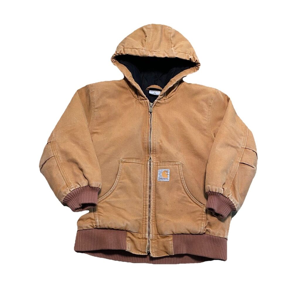 Youth Boys Carhartt Jacket Coat Brown Canvas S 7-8 Quilt Lined